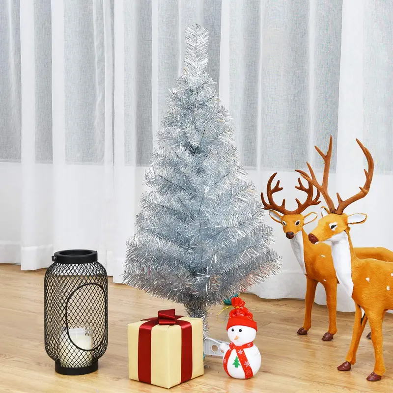 3-Foot Slim Silver Artificial Pencil Christmas Tree with Realistic Branches