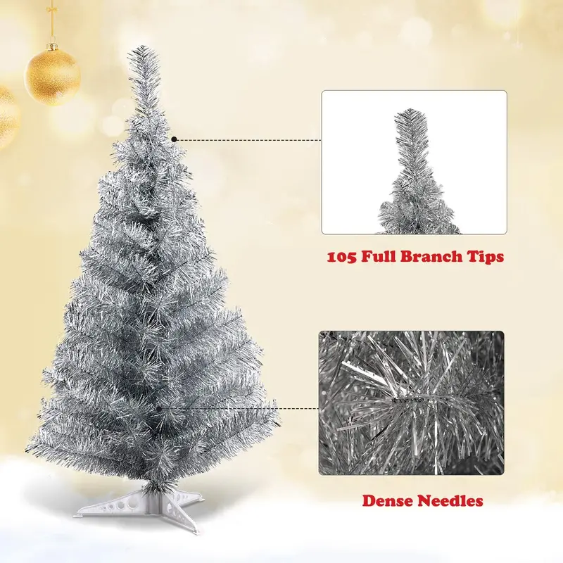 3-Foot Slim Silver Artificial Pencil Christmas Tree with Realistic Branches