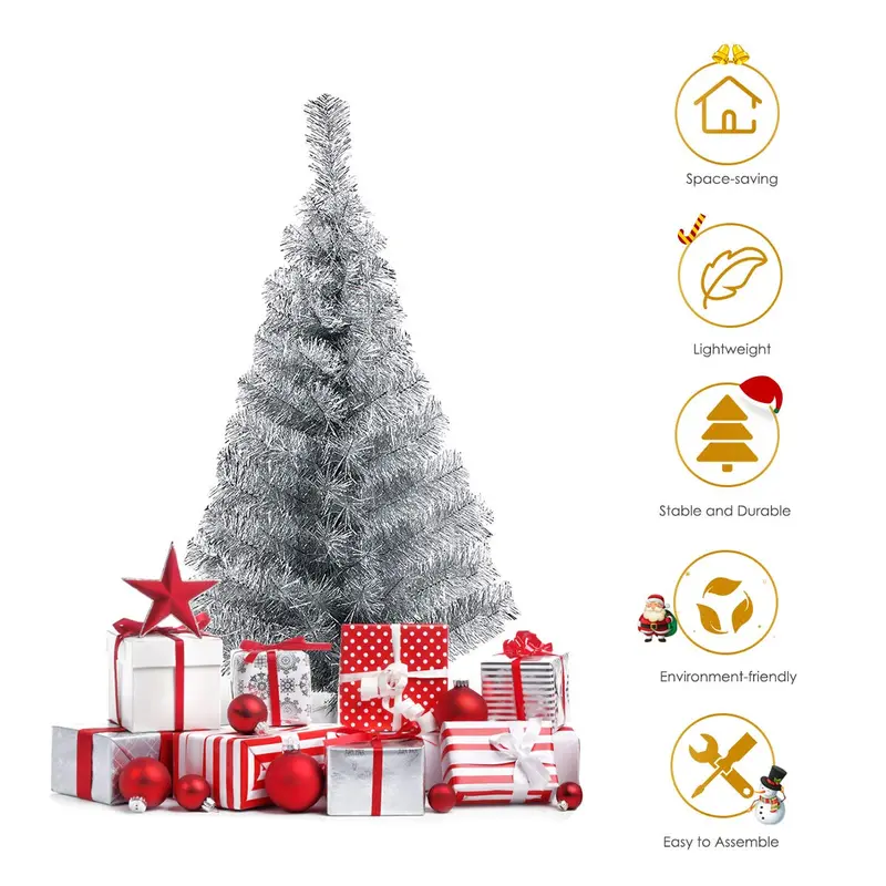 3-Foot Slim Silver Artificial Pencil Christmas Tree with Realistic Branches