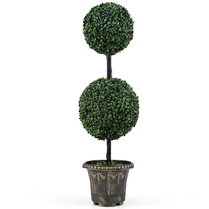 3-Foot Standalone Boxwood Topiary Ball Tree – Lifelike Indoor/Outdoor Decor