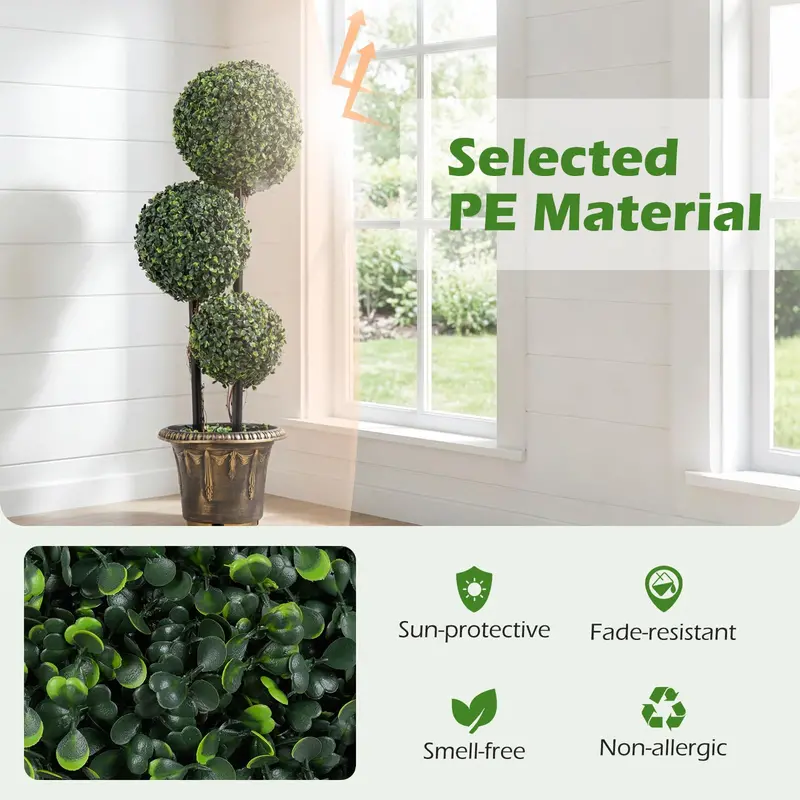 3-Foot Standalone Boxwood Topiary Ball Tree – Lifelike Indoor/Outdoor Decor