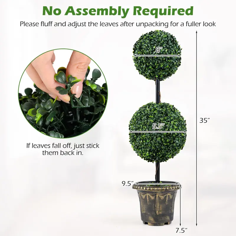 3-Foot Standalone Boxwood Topiary Ball Tree – Lifelike Indoor/Outdoor Decor