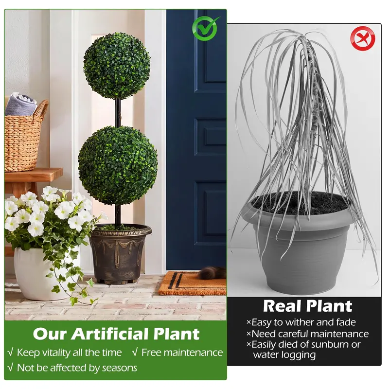 3-Foot Standalone Boxwood Topiary Ball Tree – Lifelike Indoor/Outdoor Decor