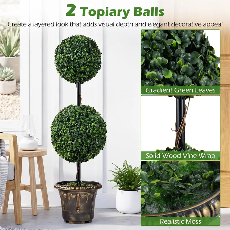 3-Foot Standalone Boxwood Topiary Ball Tree – Lifelike Indoor/Outdoor Decor