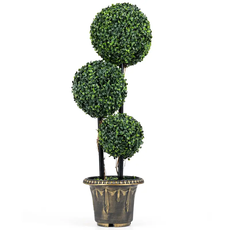 3-Foot Triple-Ball Boxwood Topiary – UV-Resistant Artificial Shrub for Indoor or Outdoor Display (Half-Pack)