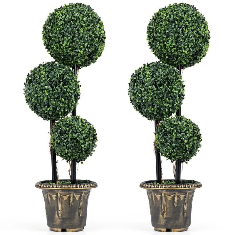 3-Foot Triple-Ball Boxwood Topiary – UV-Resistant Artificial Shrub for Indoor or Outdoor Display (Half-Pack) 2