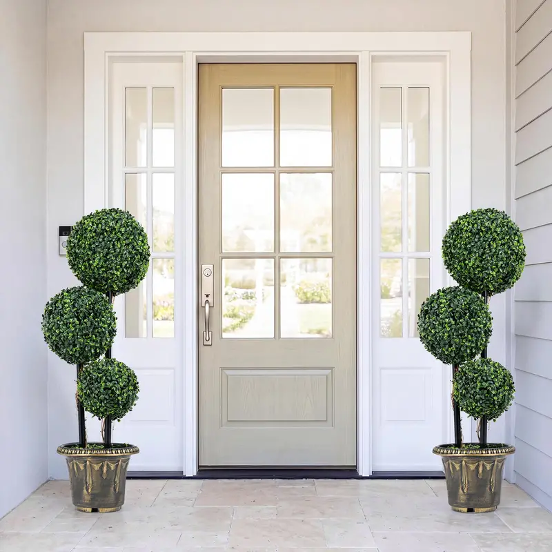 3-Foot Triple-Ball Boxwood Topiary – UV-Resistant Artificial Shrub for Indoor or Outdoor Display (Half-Pack)