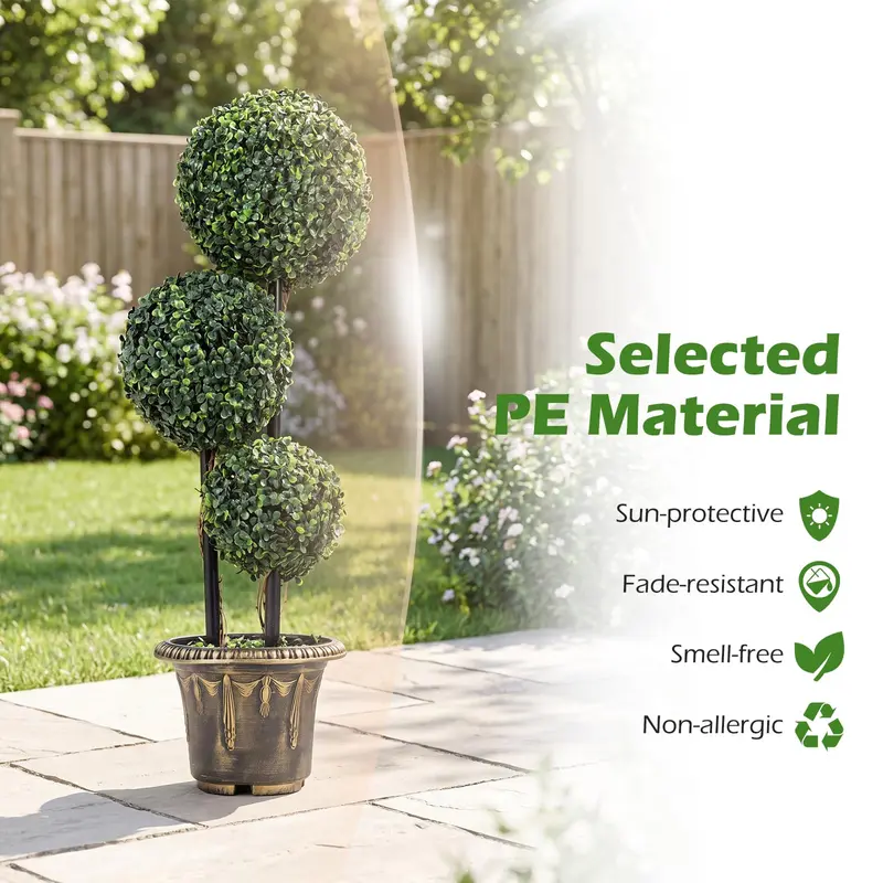 3-Foot Triple-Ball Boxwood Topiary – UV-Resistant Artificial Shrub for Indoor or Outdoor Display (Half-Pack)