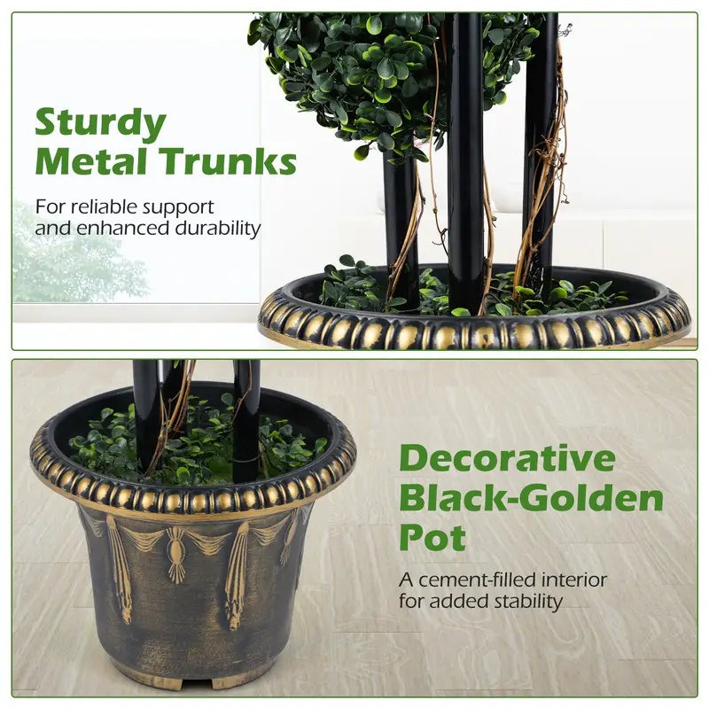 3-Foot Triple-Ball Boxwood Topiary – UV-Resistant Artificial Shrub for Indoor or Outdoor Display (Half-Pack)