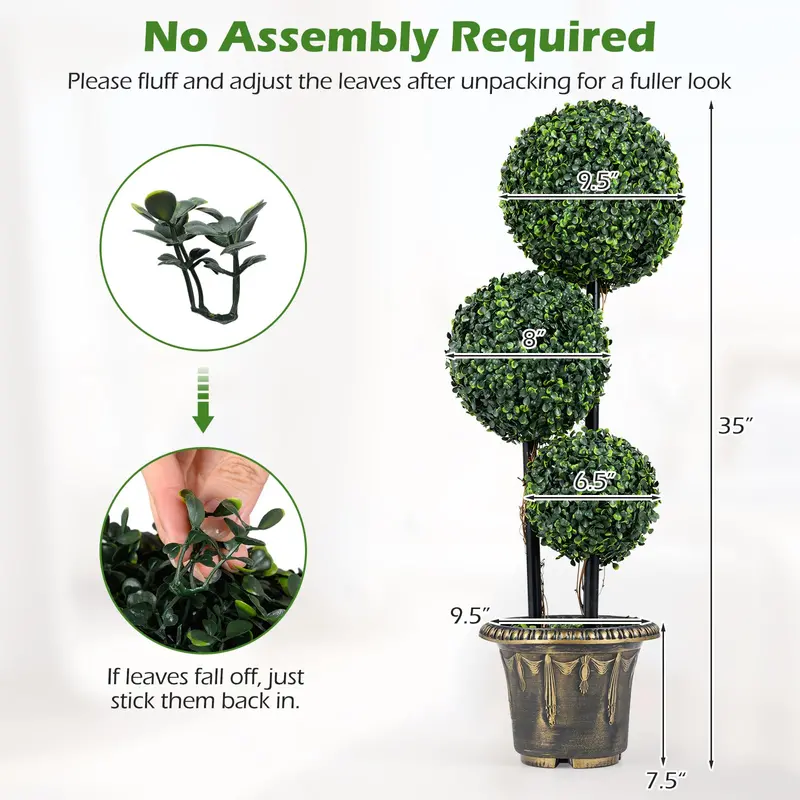 3-Foot Triple-Ball Boxwood Topiary – UV-Resistant Artificial Shrub for Indoor or Outdoor Display (Half-Pack)