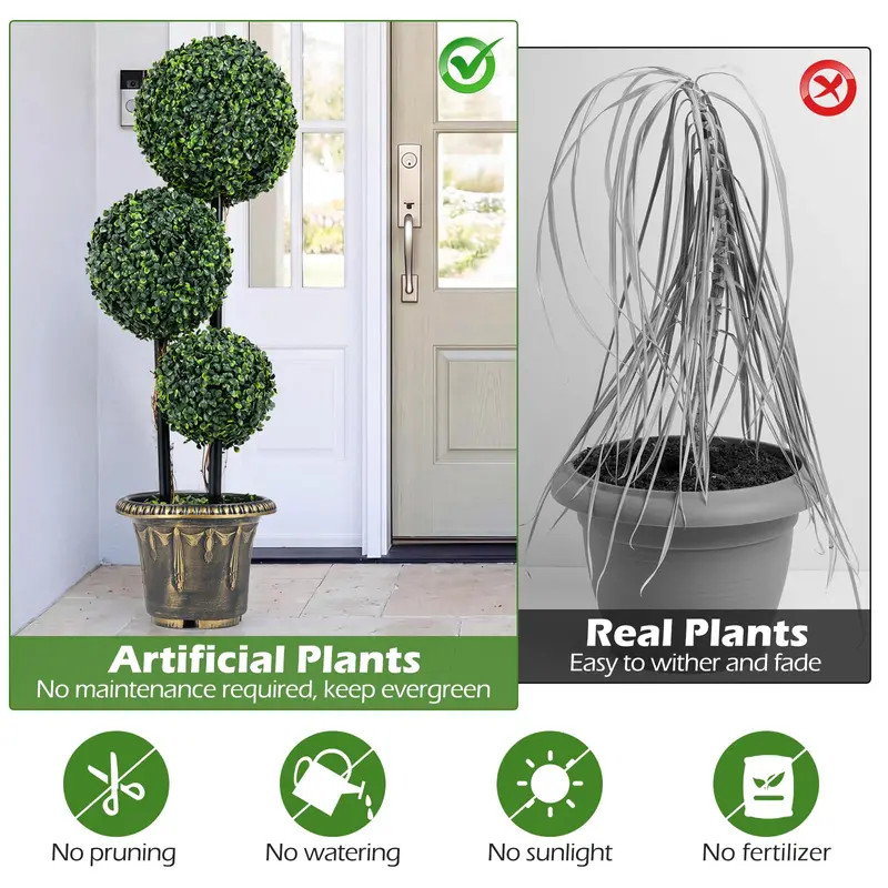 3-Foot Triple-Ball Boxwood Topiary – UV-Resistant Artificial Shrub for Indoor or Outdoor Display (Half-Pack)