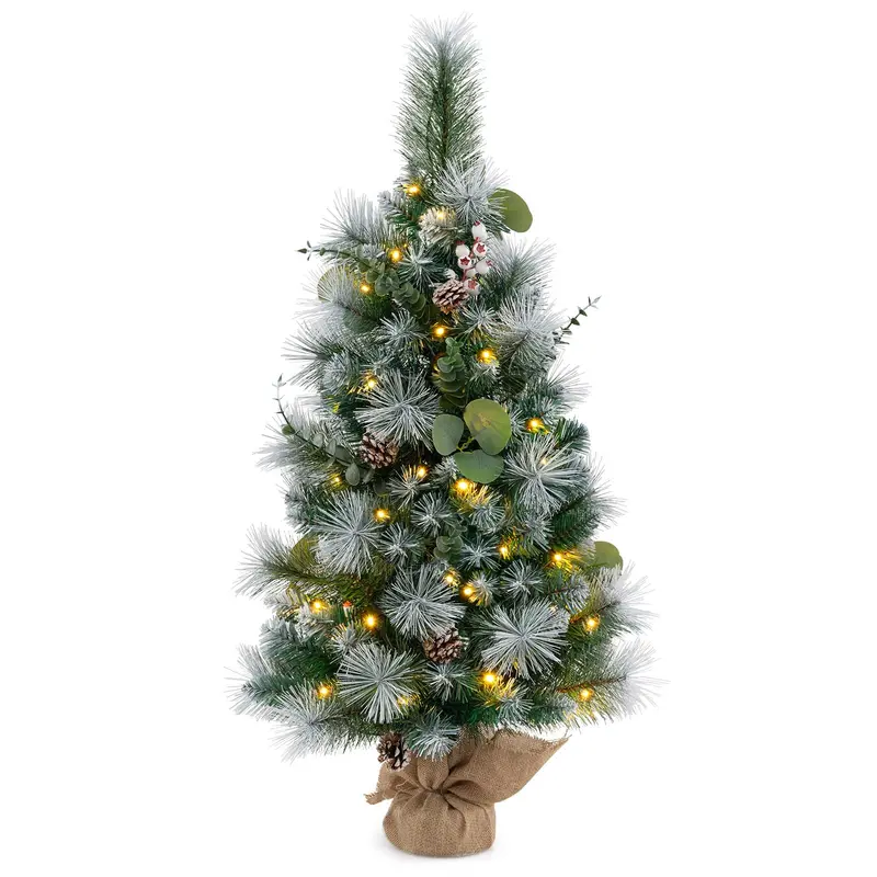 3 ft Flocked Mini Tabletop Christmas Tree – 30 Warm White LEDs, Auto-Timer, 98 Snow-Flocked PVC/Pine Tips