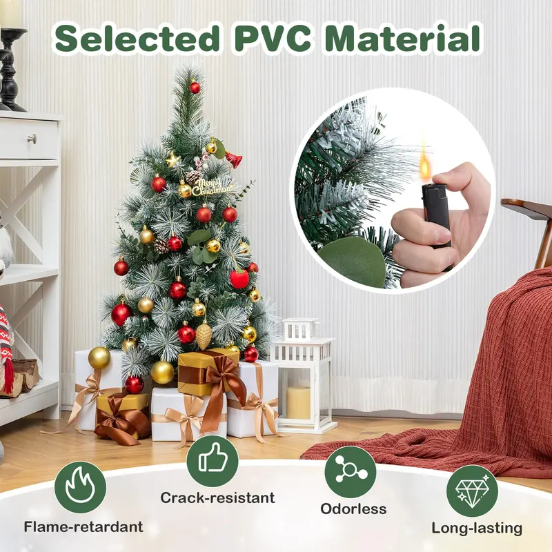 3 ft Flocked Mini Tabletop Christmas Tree – 30 Warm White LEDs, Auto-Timer, 98 Snow-Flocked PVC/Pine Tips