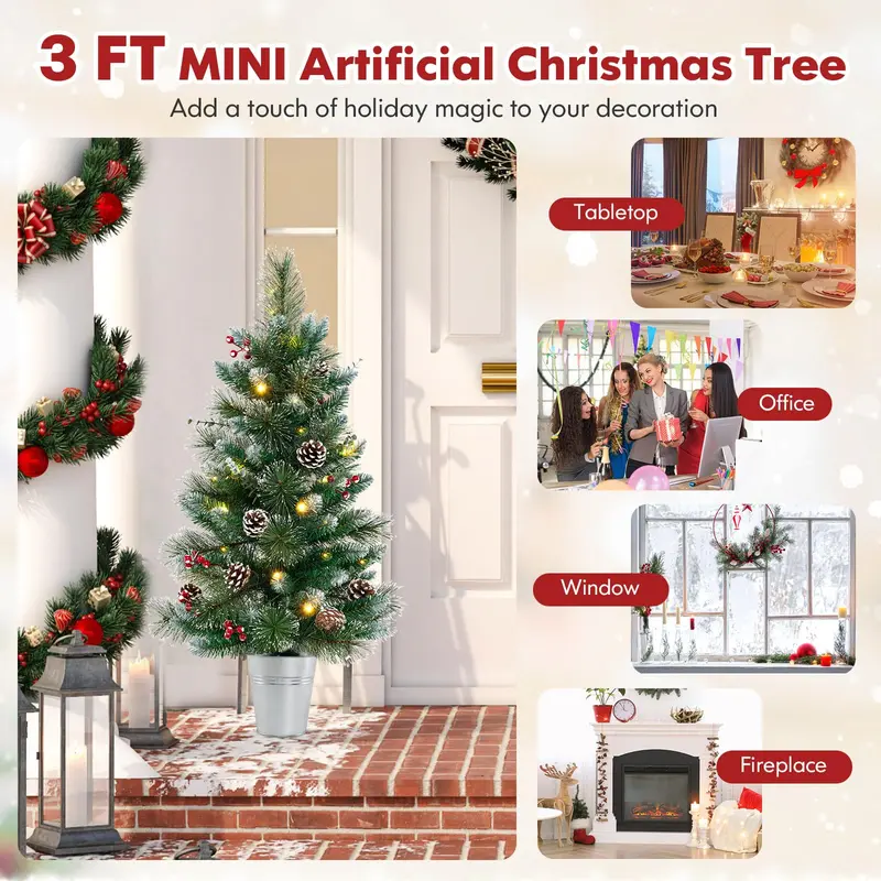 3 ft Mini Tabletop Pre-Lit Christmas Tree – 20 Warm White LEDs, 8 Lighting Modes & Timer, 81 PVC/Pine Tips