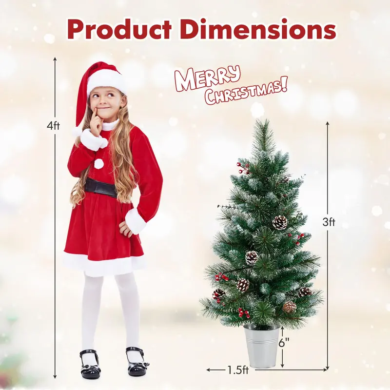 3 ft Mini Tabletop Pre-Lit Christmas Tree – 20 Warm White LEDs, 8 Lighting Modes & Timer, 81 PVC/Pine Tips