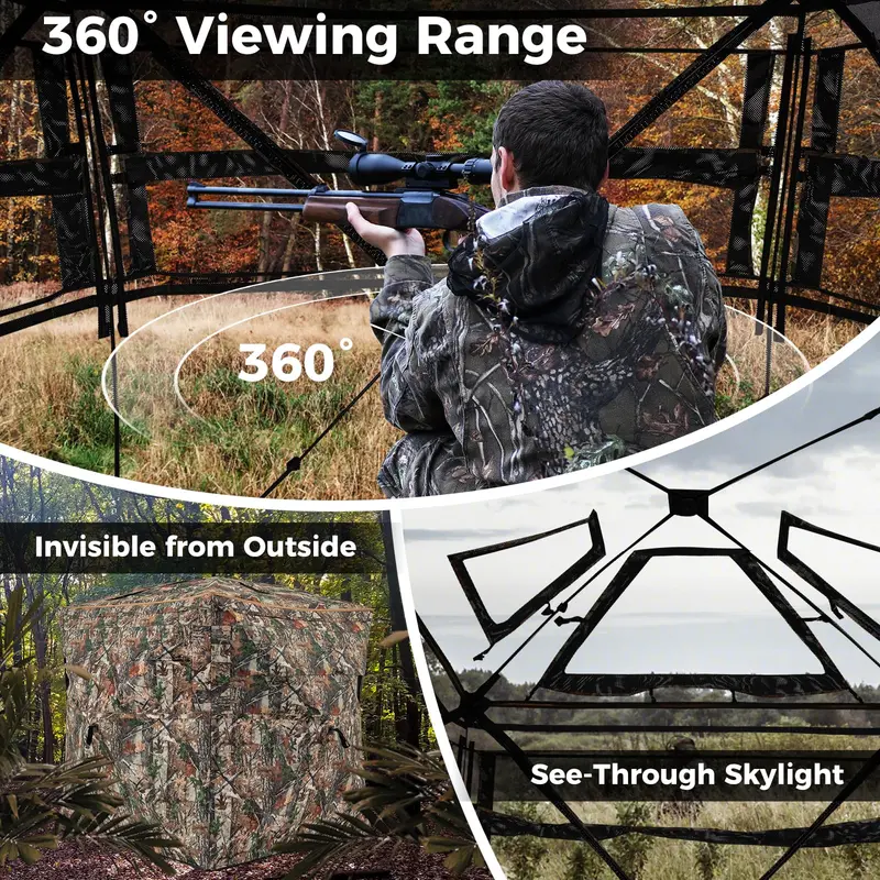 3-in-1 Adjustable Hunting Blind – 360° See-Through Design with Skylight & Modular Setup 2