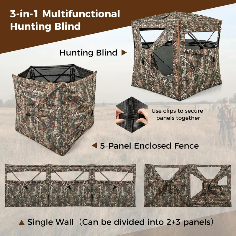 3-in-1 Adjustable Hunting Blind – 360° See-Through Design with Skylight & Modular Setup
