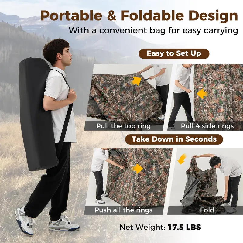 3-in-1 Adjustable Hunting Blind – 360° See-Through Design with Skylight & Modular Setup