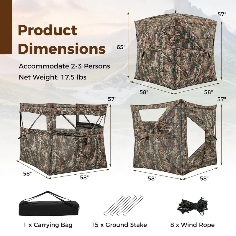 3-in-1 Adjustable Hunting Blind – 360° See-Through Design with Skylight & Modular Setup