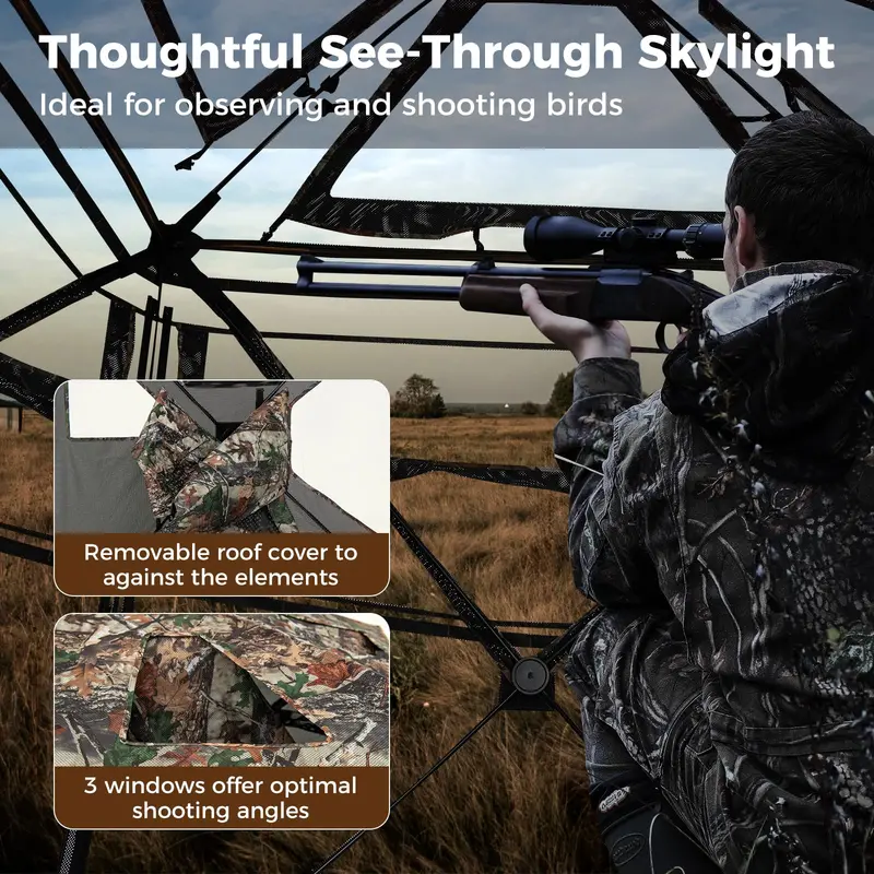 3-in-1 Adjustable Hunting Blind – 360° See-Through Design with Skylight & Modular Setup