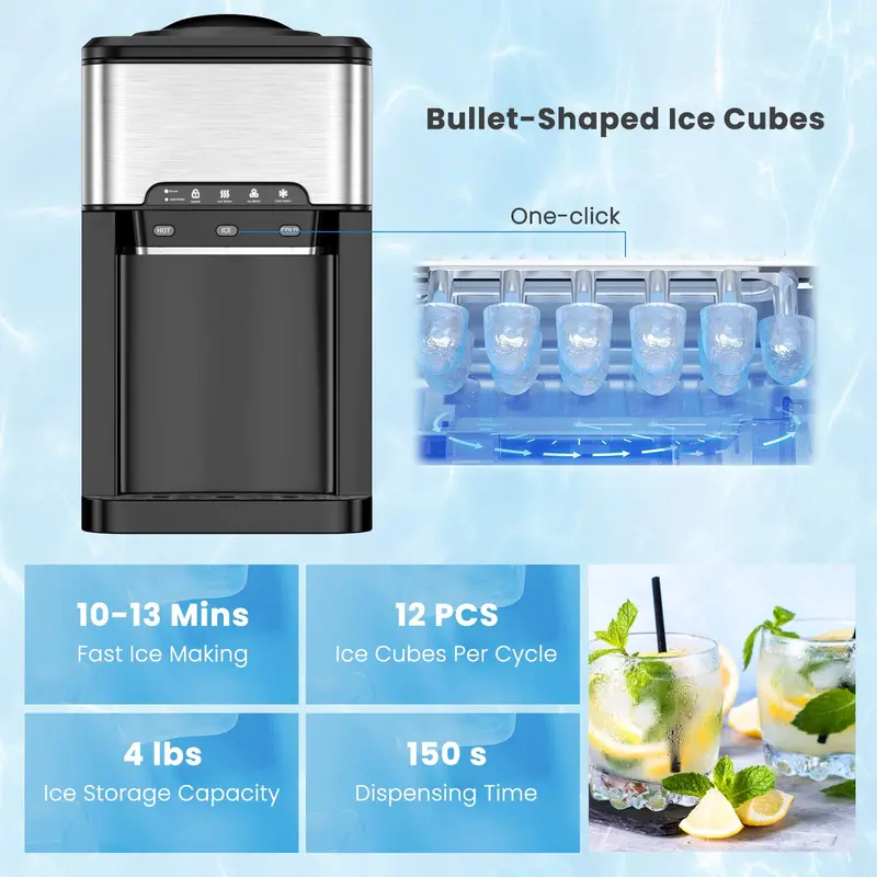3-in-1 Countertop Water Dispenser – Hot/Cold Options with Built-In Ice Maker and 5-Gallon Top Load