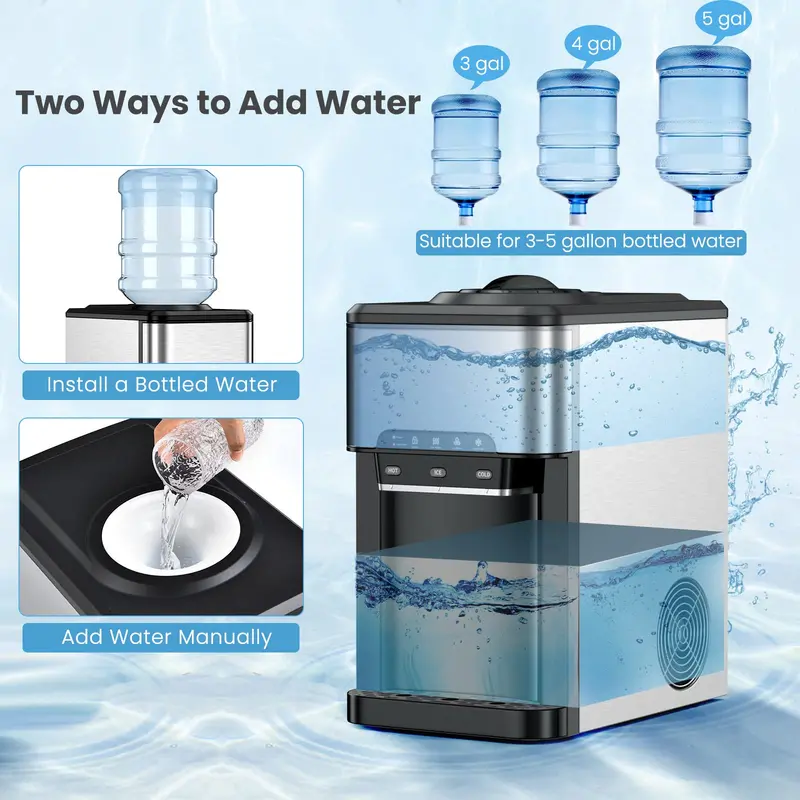 3-in-1 Countertop Water Dispenser – Hot/Cold Options with Built-In Ice Maker and 5-Gallon Top Load