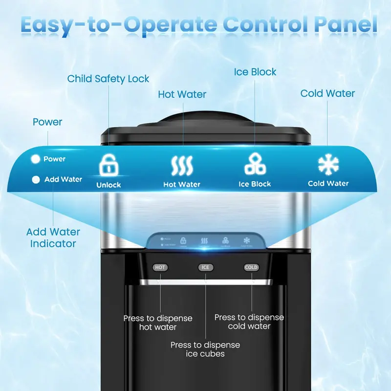 3-in-1 Countertop Water Dispenser – Hot/Cold Options with Built-In Ice Maker and 5-Gallon Top Load