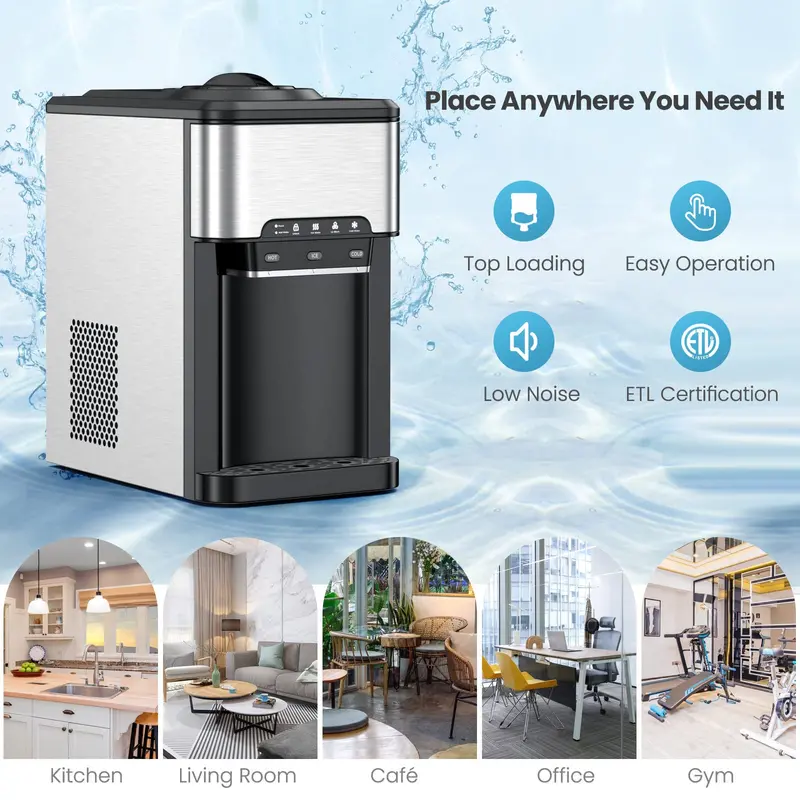 3-in-1 Countertop Water Dispenser – Hot/Cold Options with Built-In Ice Maker and 5-Gallon Top Load