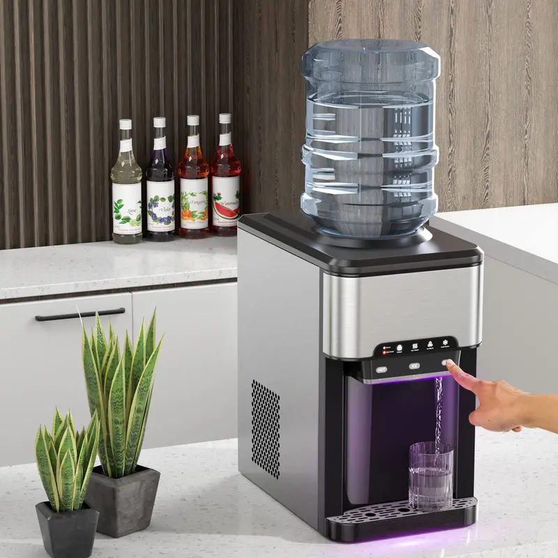 3-in-1 Countertop Water Dispenser – Hot/Cold Options with Built-In Ice Maker and 5-Gallon Top Load