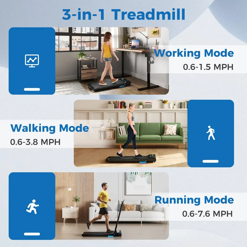 3-in-1 Folding Treadmill – Walking Pad with Handlebar, 2.5HP Motor & 340 lb Weight Limit