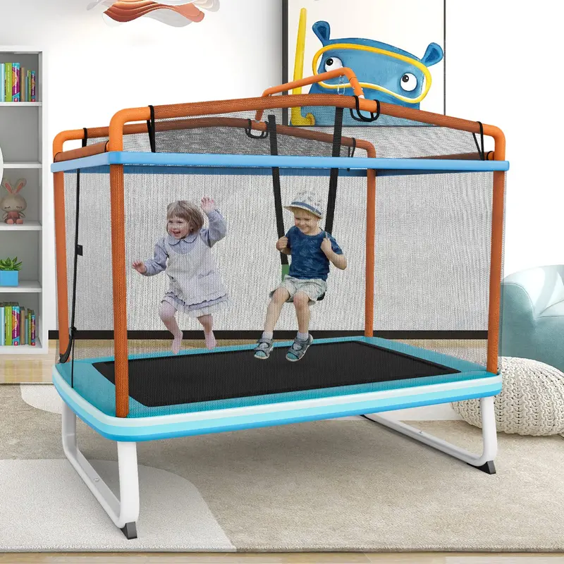 3-in-1 Toddler Trampoline: Bounce, Swing & Pull-Up Bar with Safety Enclosure 2