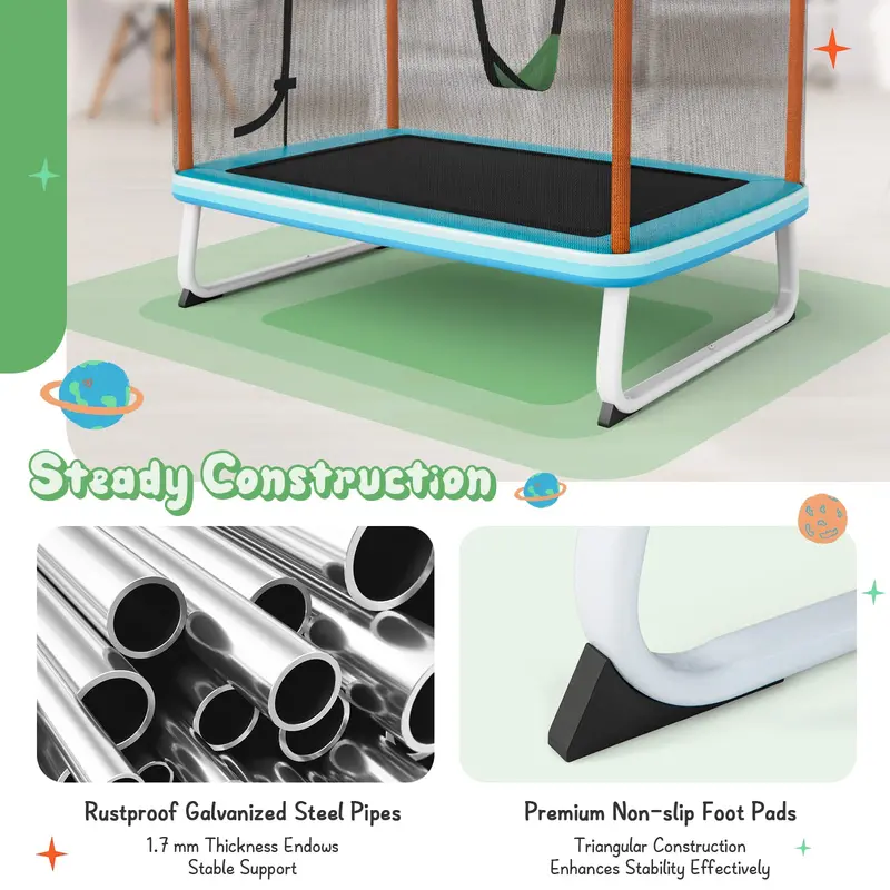 3-in-1 Toddler Trampoline: Bounce, Swing & Pull-Up Bar with Safety Enclosure