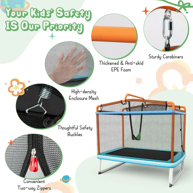 3-in-1 Toddler Trampoline: Bounce, Swing & Pull-Up Bar with Safety Enclosure