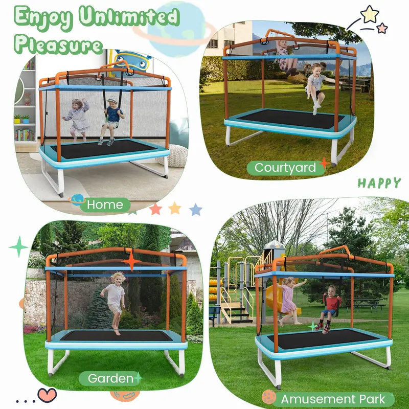 3-in-1 Toddler Trampoline: Bounce, Swing & Pull-Up Bar with Safety Enclosure