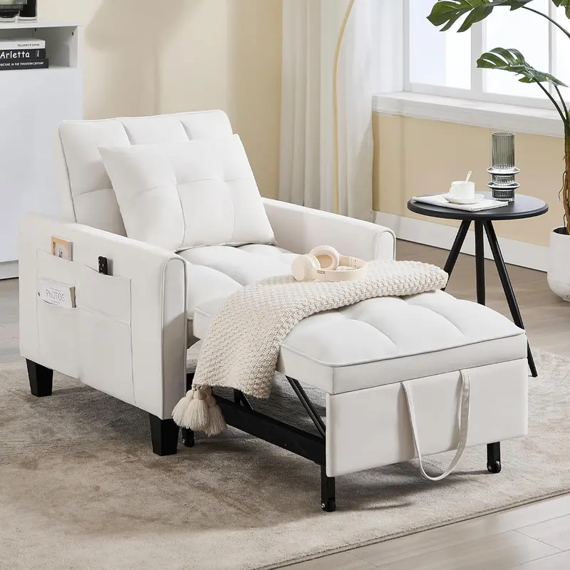 3-in-1 Velvet Sleeper Chair – Adjustable Backrest Pull-Out Bed with Compact Single-Sofa Design