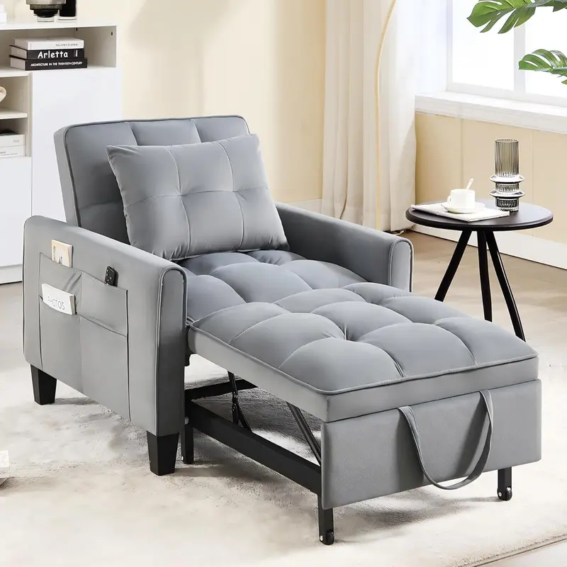 3-in-1 Velvet Sleeper Chair – Adjustable Backrest Pull-Out Bed with Compact Single-Sofa Design 2