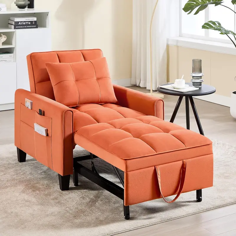 3-in-1 Velvet Sleeper Chair – Adjustable Backrest Pull-Out Bed with Compact Single-Sofa Design