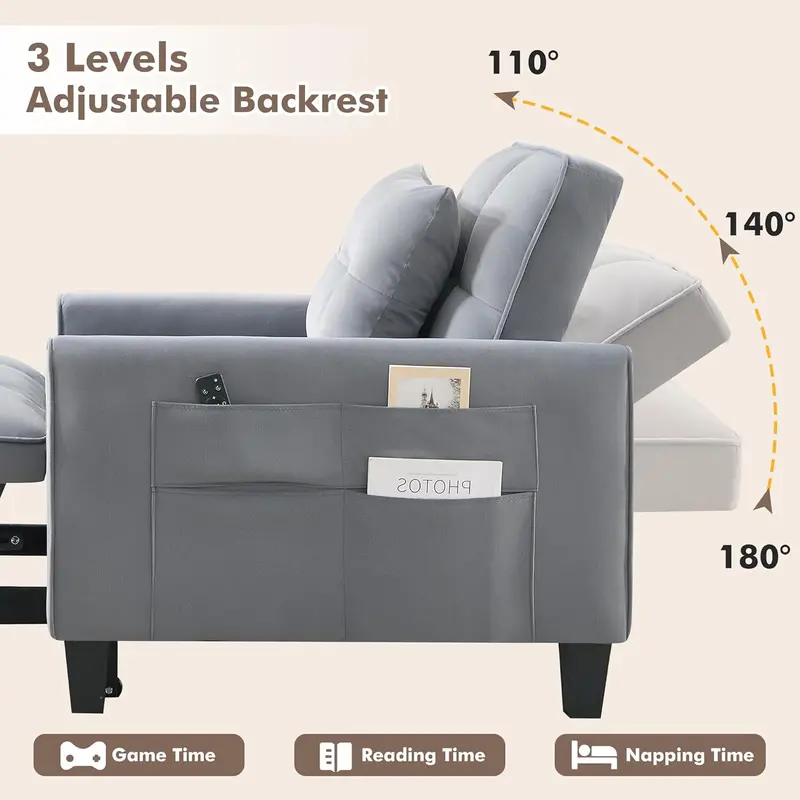 3-in-1 Velvet Sleeper Chair – Adjustable Backrest Pull-Out Bed with Compact Single-Sofa Design