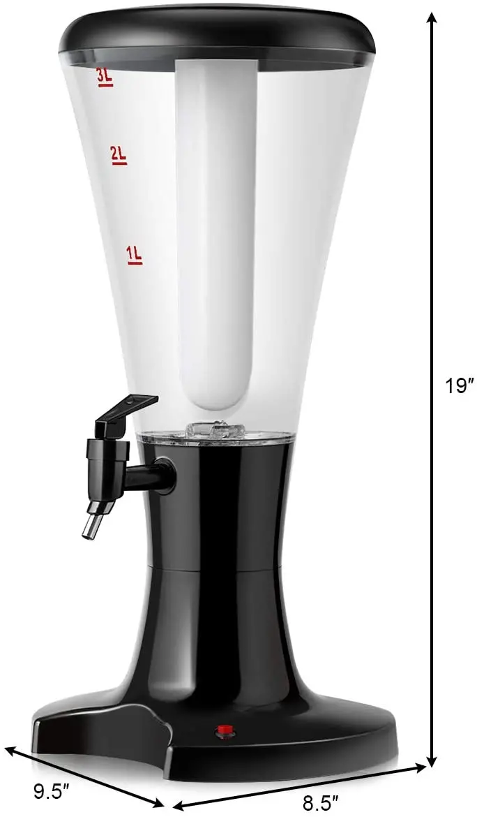 3-Liter LED-Illuminated Beer Tower Dispenser with Removable Ice Tube