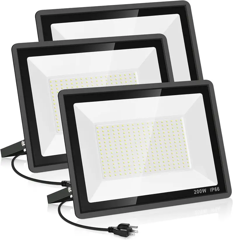 3-Pack Super-Bright 200W LED Flood Lights – IP66 Waterproof Exterior Security Lighting, 22,800 Lumens, 5000K Daylight White for Yard, Garden & Sports Areas