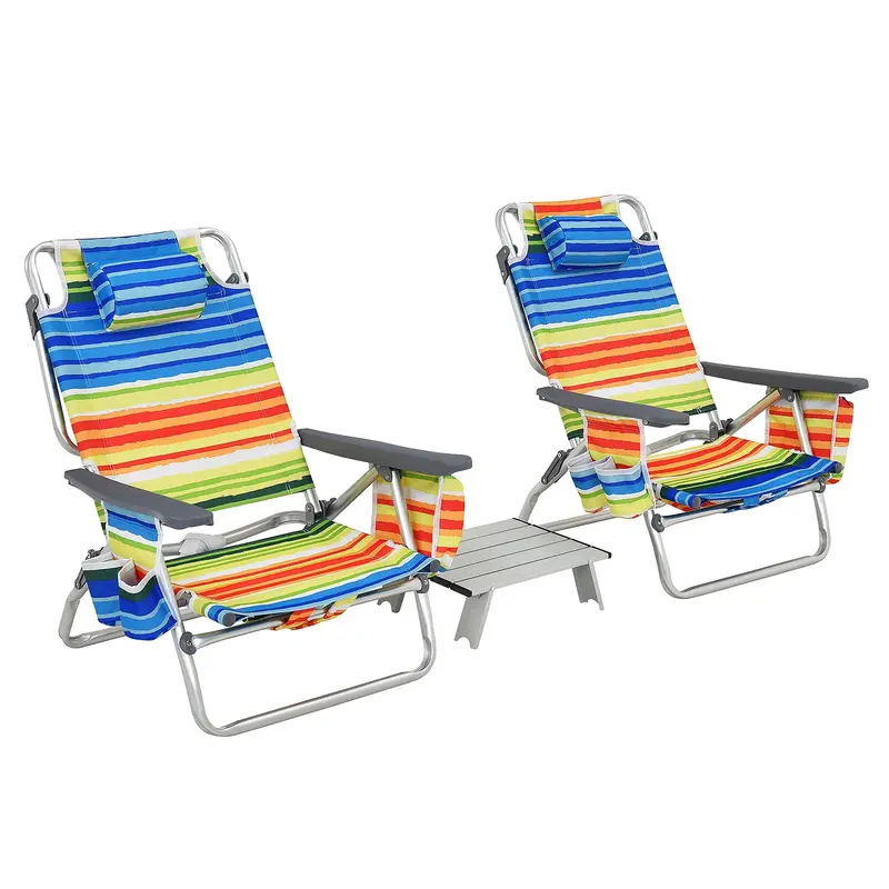 3-Piece Backpack Beach Chair Set – Portable Camping Chairs with Built-In Cooler Bag and Cup Holders