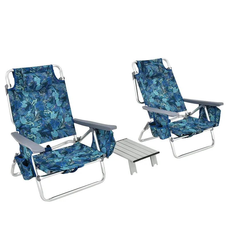 3-Piece Backpack Beach Chair Set – Portable Camping Chairs with Built-In Cooler Bag and Cup Holders