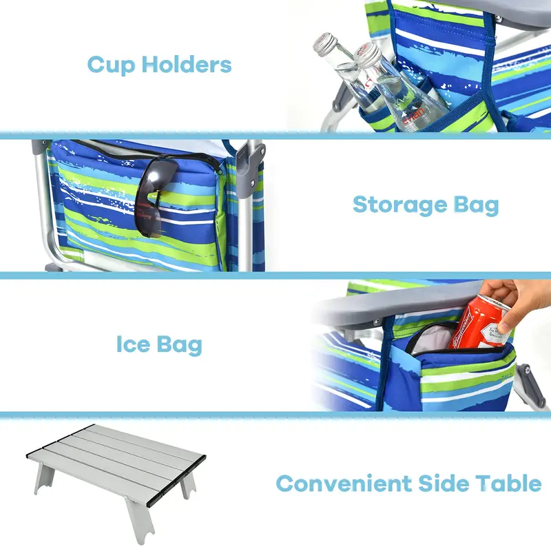3-Piece Backpack Beach Chair Set – Portable Camping Chairs with Built-In Cooler Bag and Cup Holders