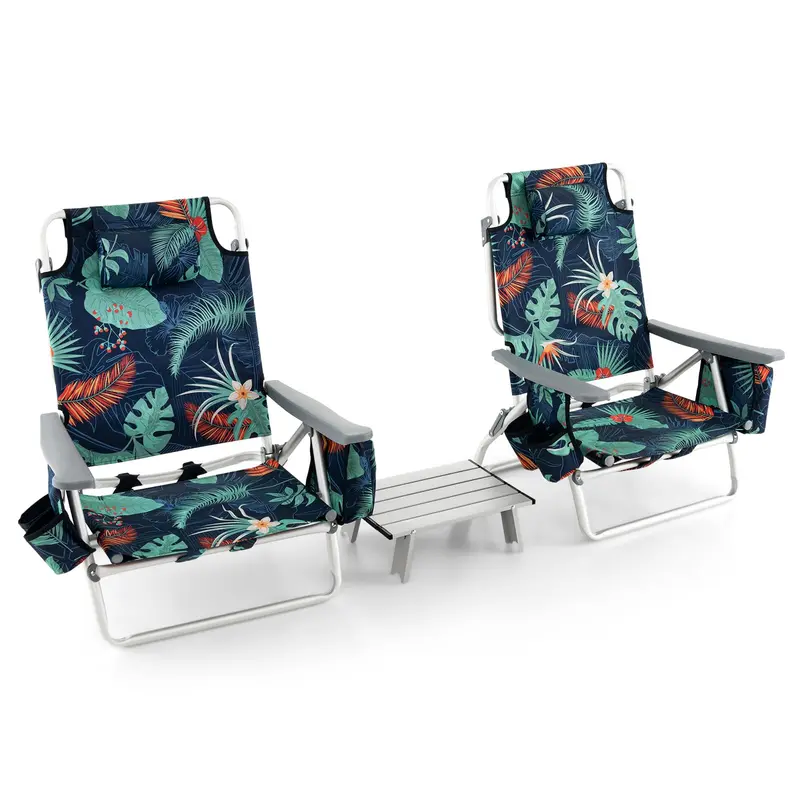 3-Piece Backpack Beach Chair Set – Portable Camping Chairs with Built-In Cooler Bag and Cup Holders