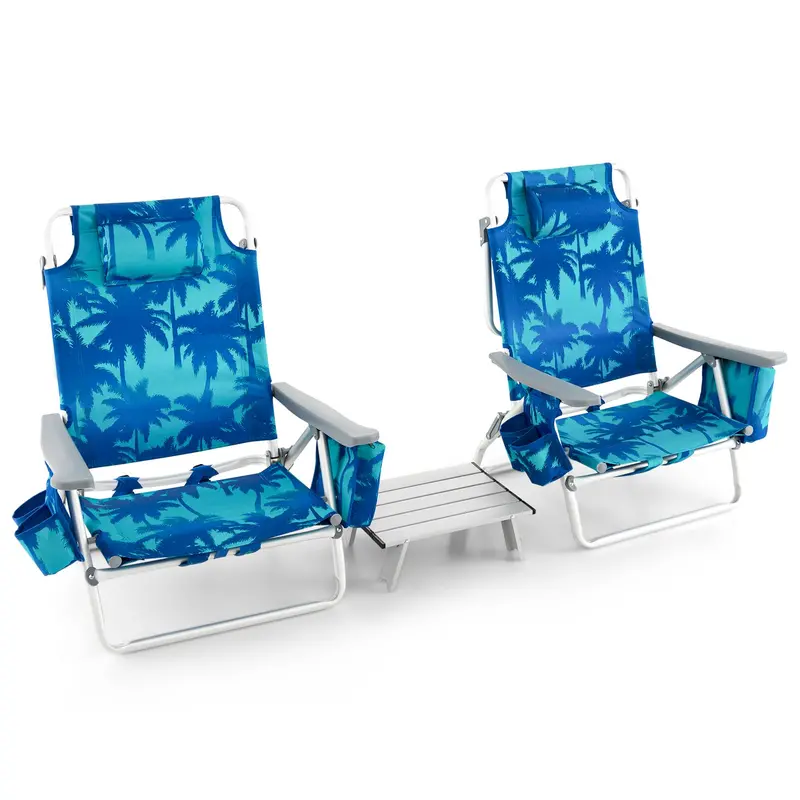 3-Piece Backpack Beach Chair Set – Portable Camping Chairs with Built-In Cooler Bag and Cup Holders