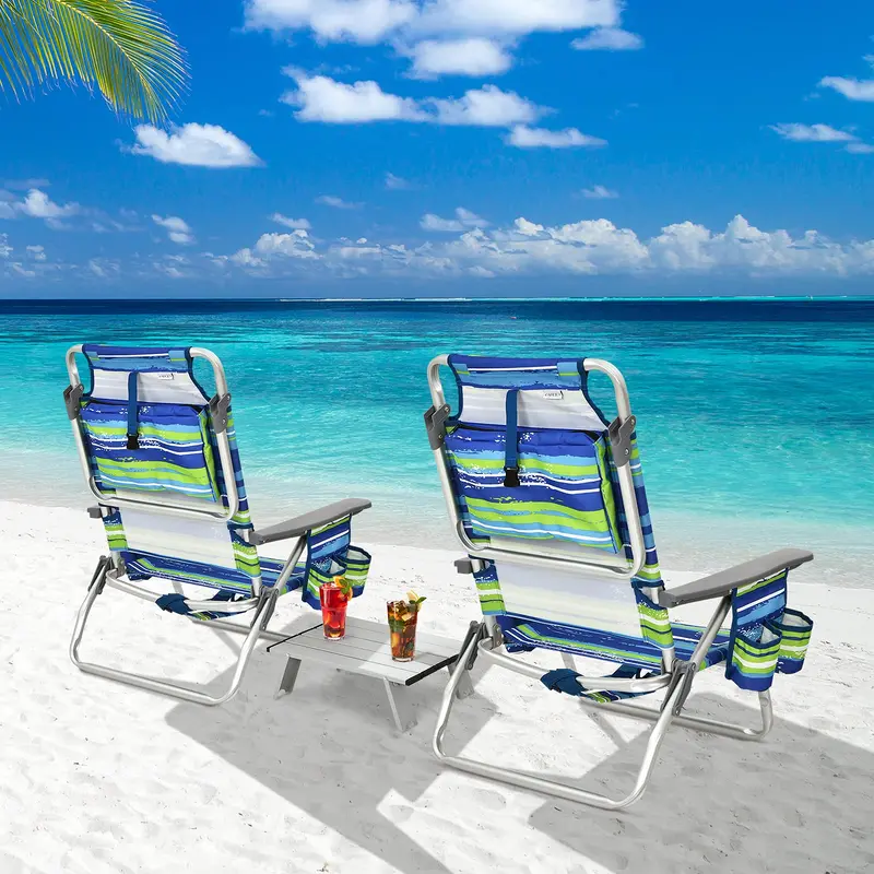 3-Piece Backpack Beach Chair Set – Portable Camping Chairs with Built-In Cooler Bag and Cup Holders