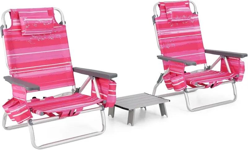 3-Piece Backpack Beach Chair Set – Portable Camping Chairs with Built-In Cooler Bag and Cup Holders