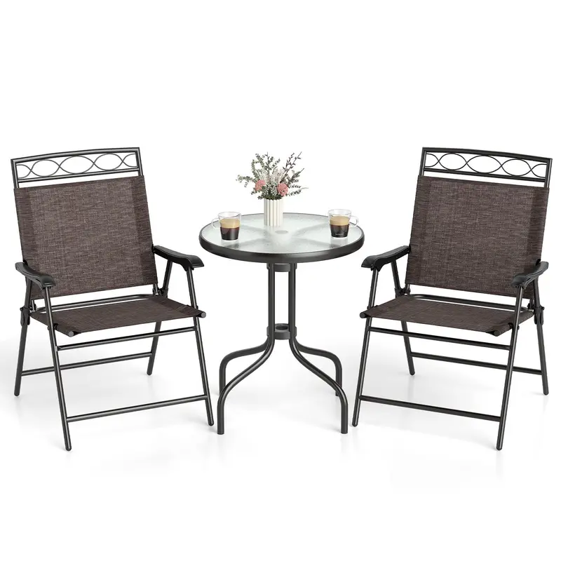 3-Piece Outdoor Bistro Set – Includes Table, Two Chairs & Umbrella Hole (1.57") for Compact Patios