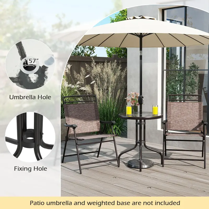 3-Piece Outdoor Bistro Set – Includes Table, Two Chairs & Umbrella Hole (1.57") for Compact Patios