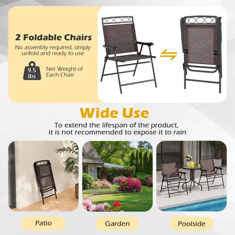 3-Piece Outdoor Bistro Set – Includes Table, Two Chairs & Umbrella Hole (1.57") for Compact Patios